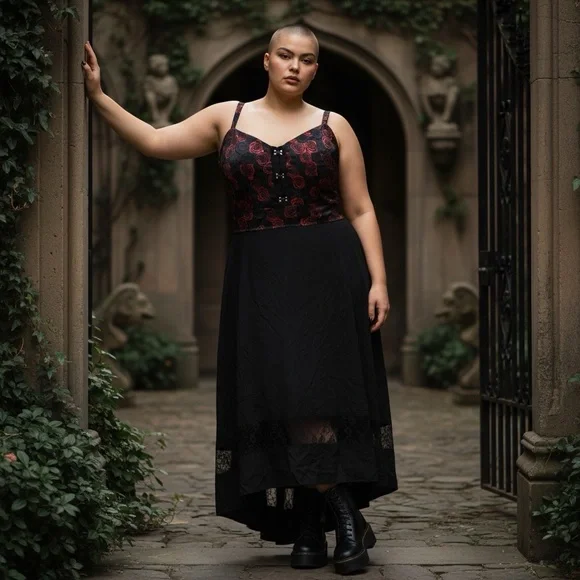 Y2K Royal Bones Daang Goodman Dress Size 3X Gothic Witchy Hi Low Whimsigoth Rose - Picture 1 of 11